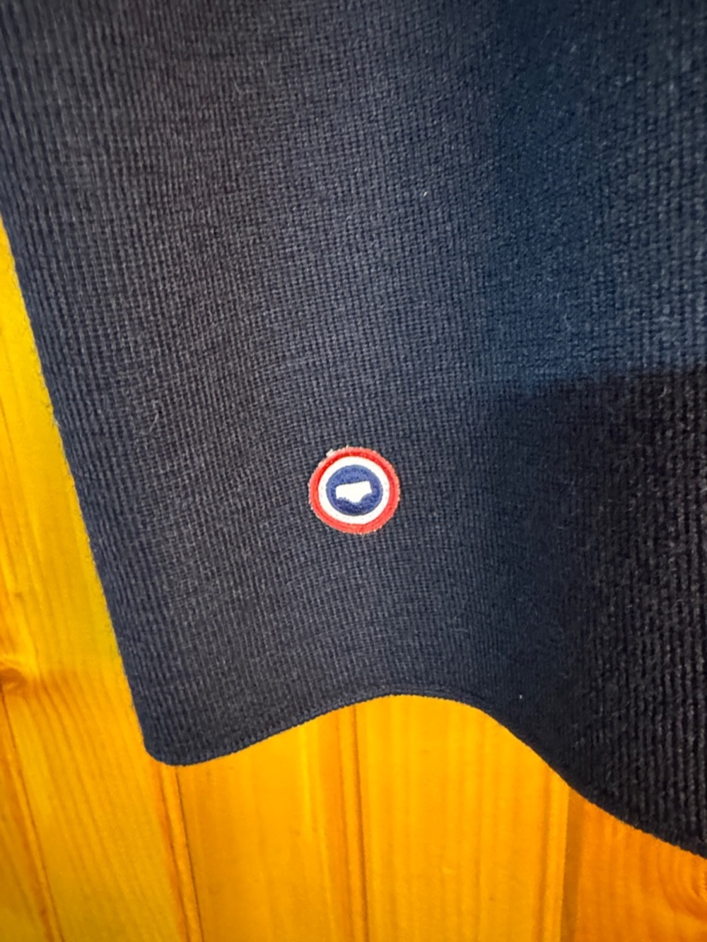 Saint James Navy Crewneck Sweater with White Chevron Yoke - Picture 9 of 12